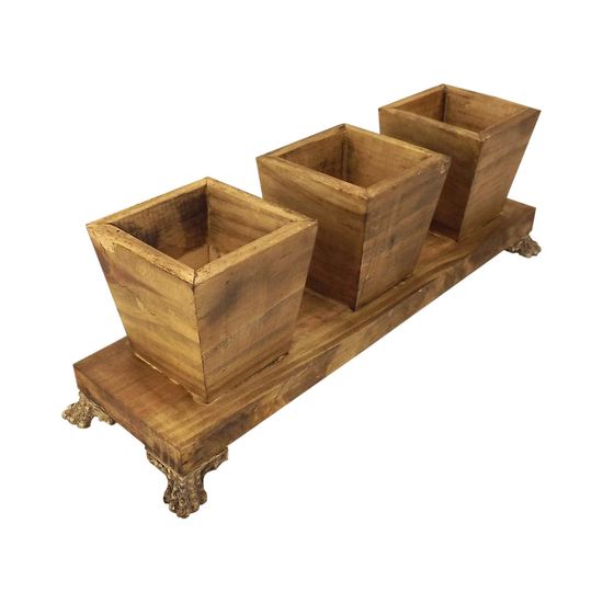 Vaso Cachepot Triplo com Pé 38x10x13cm Decorado Madeira Pinus PalacioDaArte Armario Itatiaia Aço ~ Vaso Cachepot Triplo com Pé 38x10x13cm Decorado Madeira Pinus PalacioDaArte