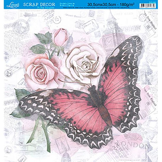 Papel Scrap Decor Folha Simples Borboleta SS-096 