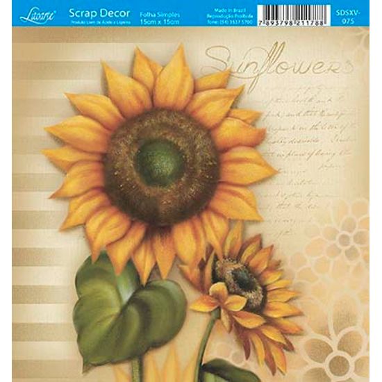 Papel Scrap Decor Folha Simples 15x15 Girassol SDSXV-075 