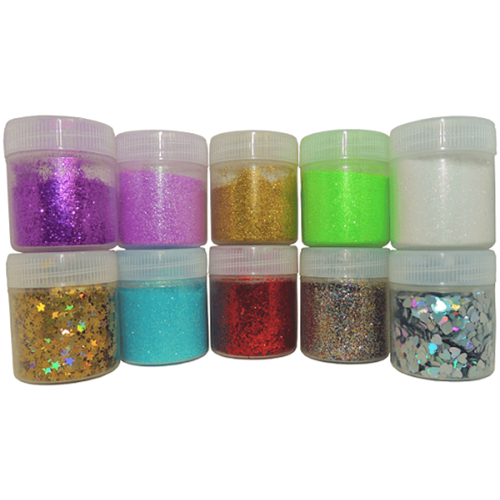 Kit Gliters Para Slime Siquiplás Com 10 Unidades 8g Cada