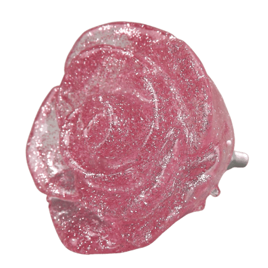 Puxador de Gaveta Flor Rosa 4,5x4,5 Resina Transparente Rosa - PalacioDaArte