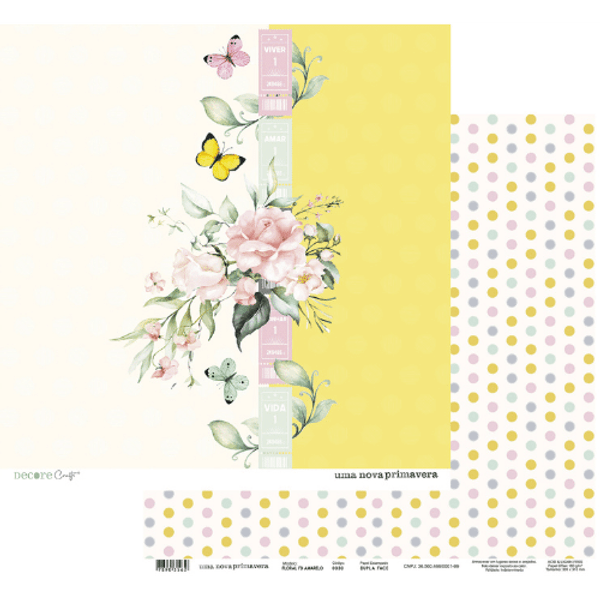Papel-Scrapbook-Decore-Crafts-305x315cm-0030-Floral-Fundo-Amarelo