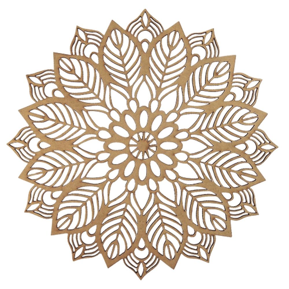 Mandala em MDF Palácio da Arte 14x14cm Folhas - PalacioDaArte
